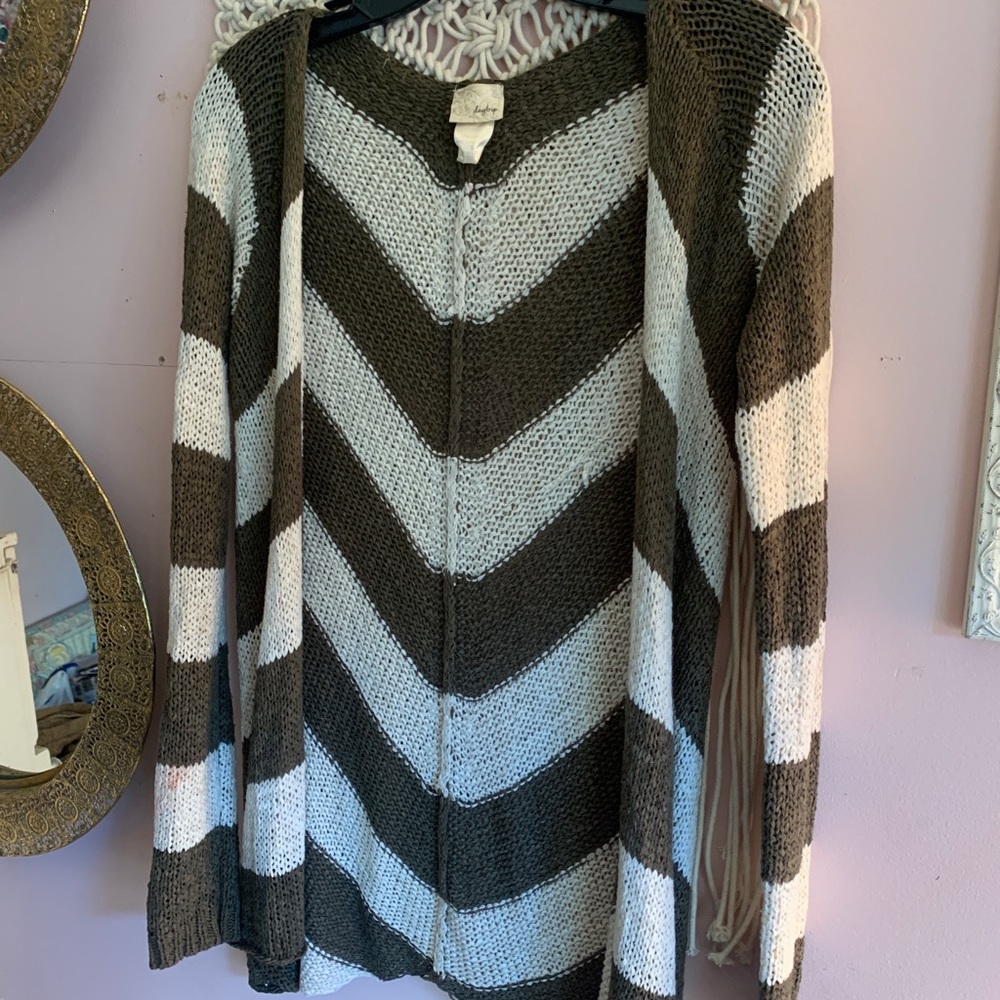 Day trip Green and White Striped cardigan